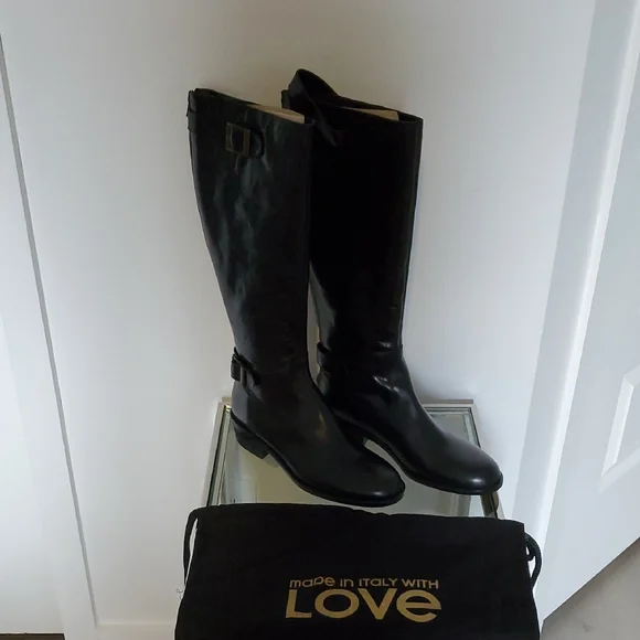LOVE David & Richard women’s Black Leather boots Made In Italy Size 40 (10)NWOB - Picture 1 of 11
